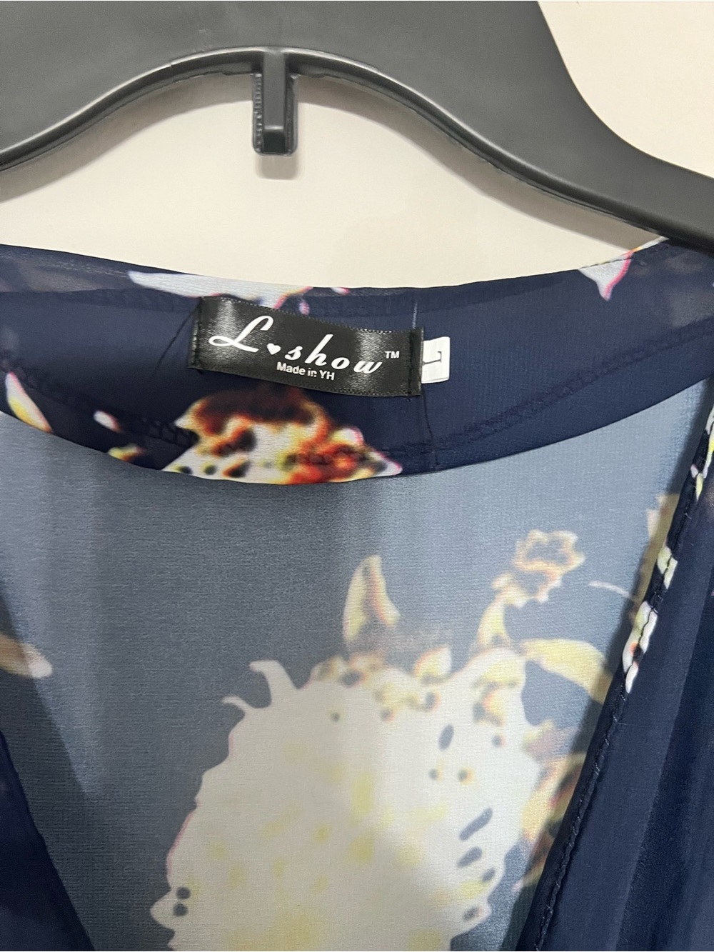 Lush Navy Floral Sheer Panel Maxi Dress with White and Yellow Flowers - Picture 7 of 7